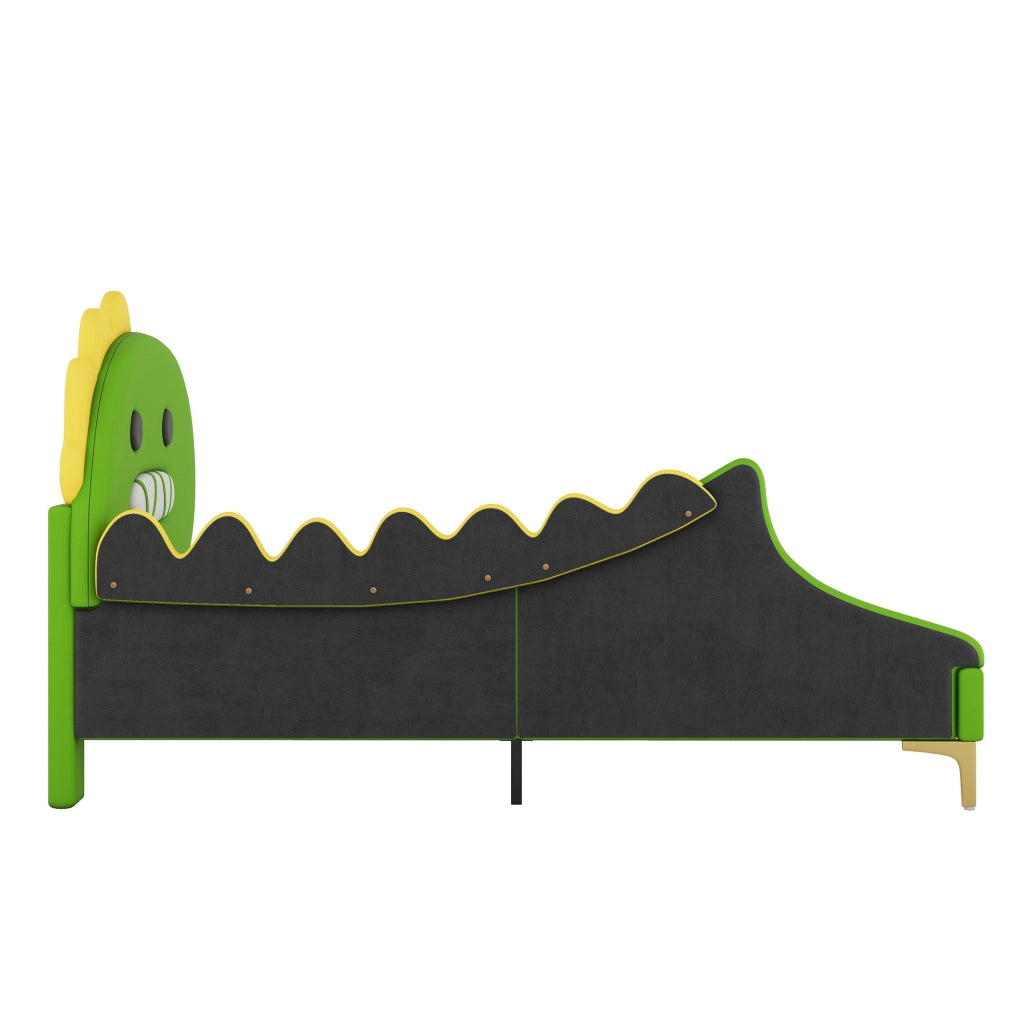 LETTO bambini a forma di dinosauro 90 x 200 cm Verde in PU e MDF