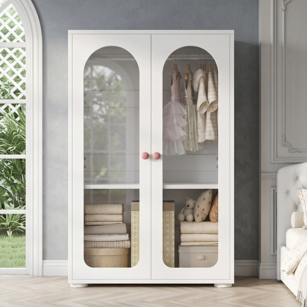 Armadio per bambini 80×50×120 cm in MDF bianco con ante in acrilico
