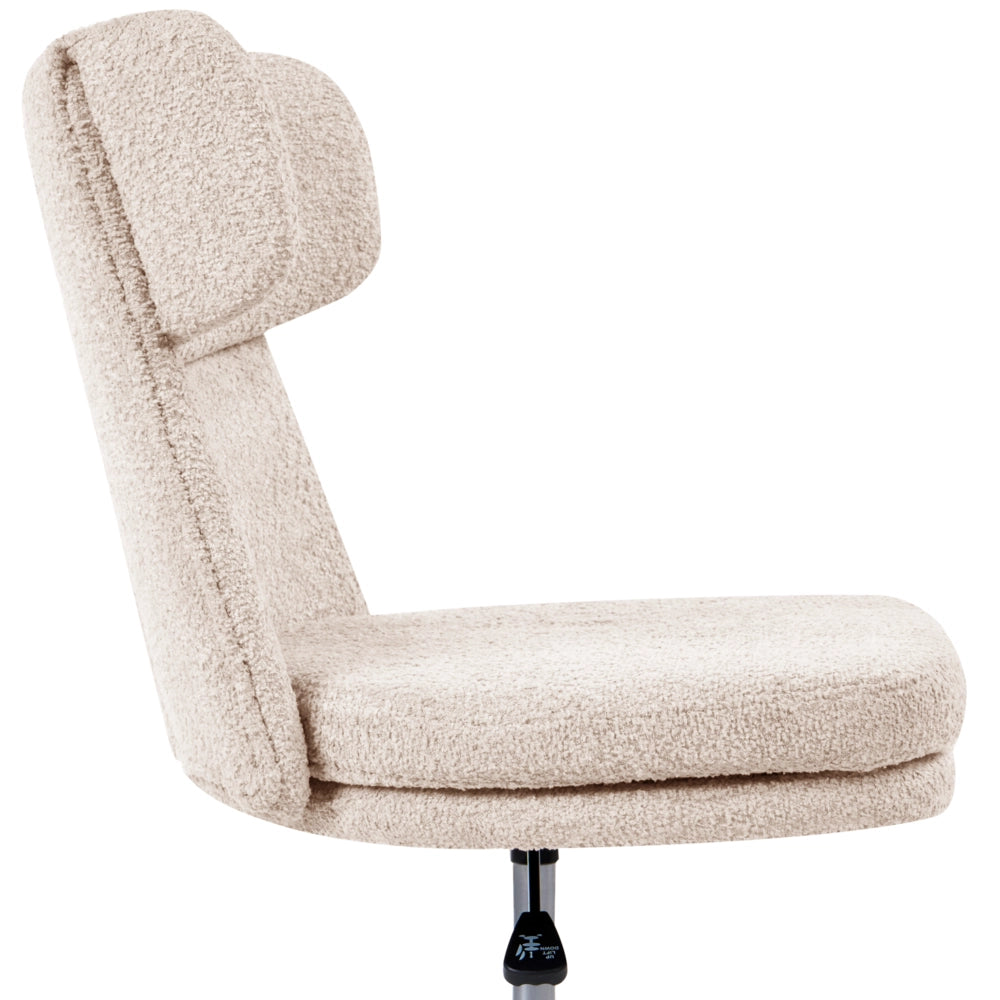 Sedia da ufficio in tessuto bouclé beige chiaro senza braccioli completamente girevole con regolazione dell'altezza del sedile