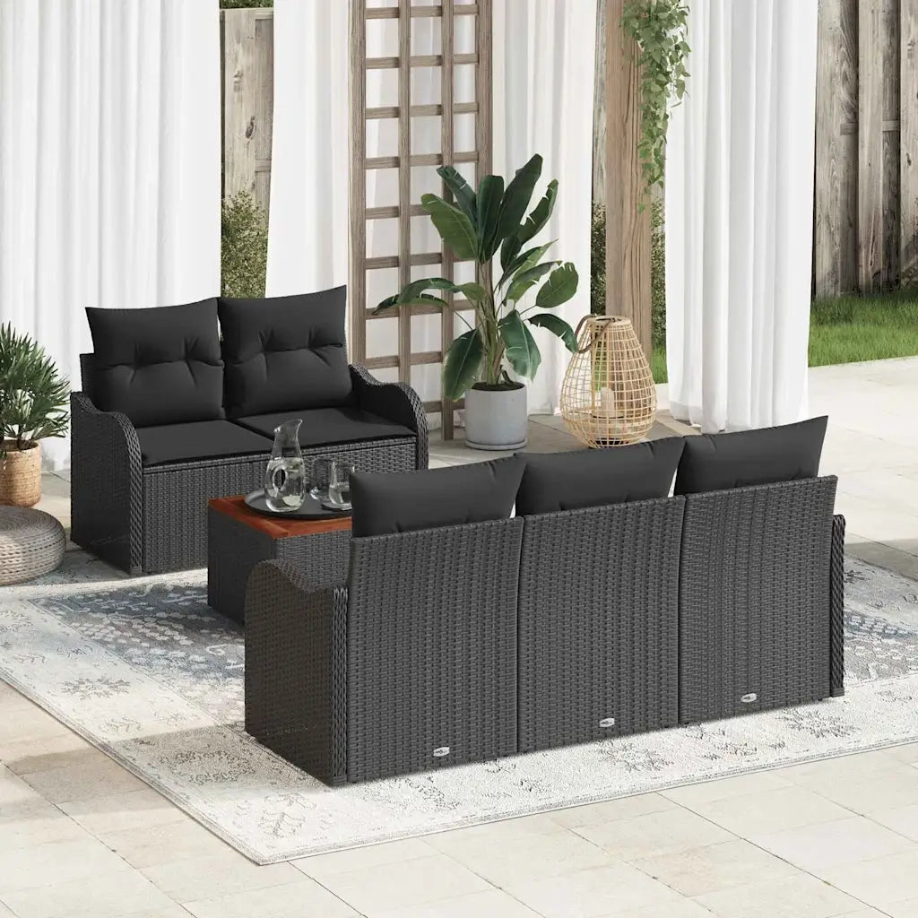 Set Divano da Giardino con archiviazione 6 pcs Nero polyrattan 3356063