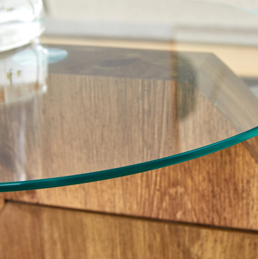 Tavolino da caff¨¨ rotondo 78,5 cm a pi¨´ livelli in MDF e vetro trasparente