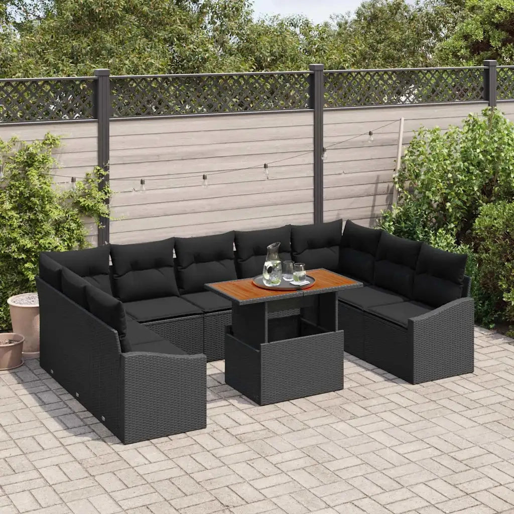 Set da Pranzo per Giardino con cuscino 10 pcs Nero e Marrone 3349883