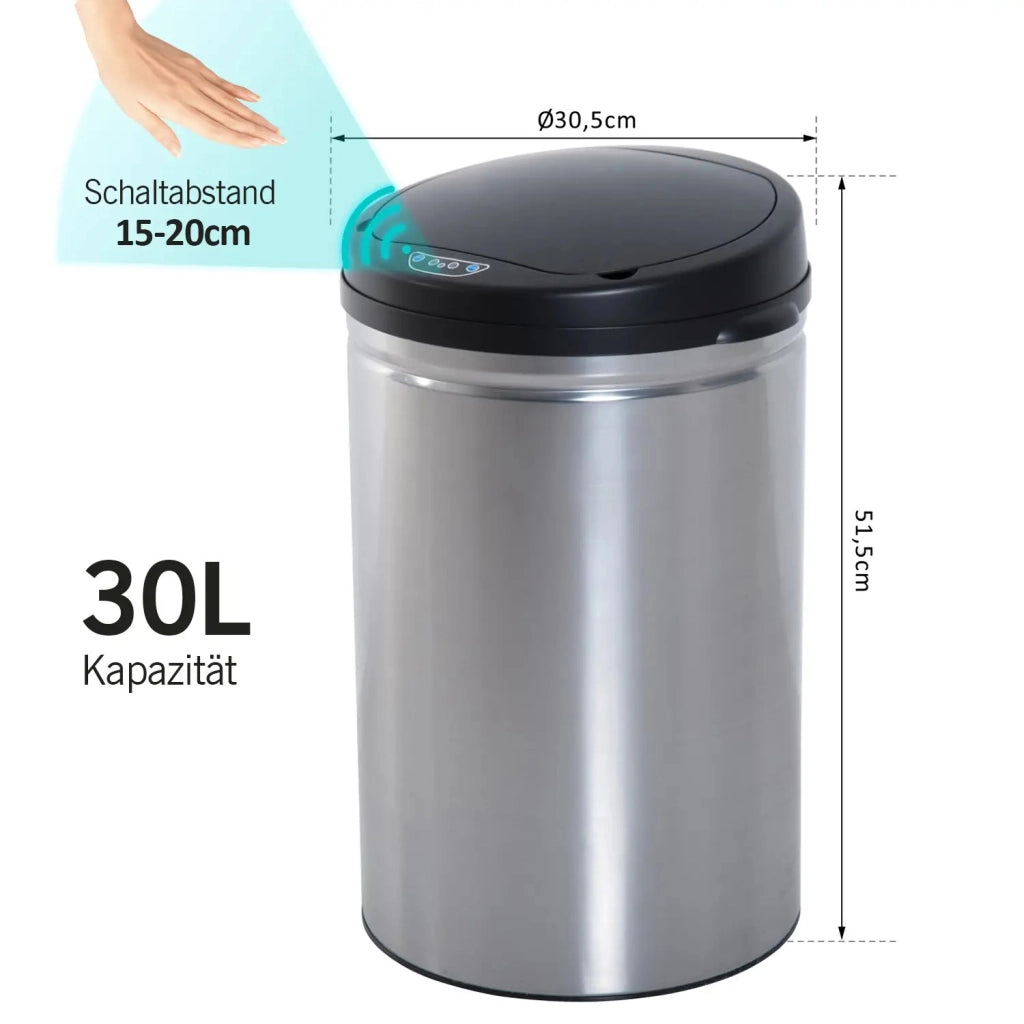 Pattumiera automatica con sensore a infrarossi 30 l in acciaio inox nera con coperchio antiodore Ø 30.5 × 51.5 cm