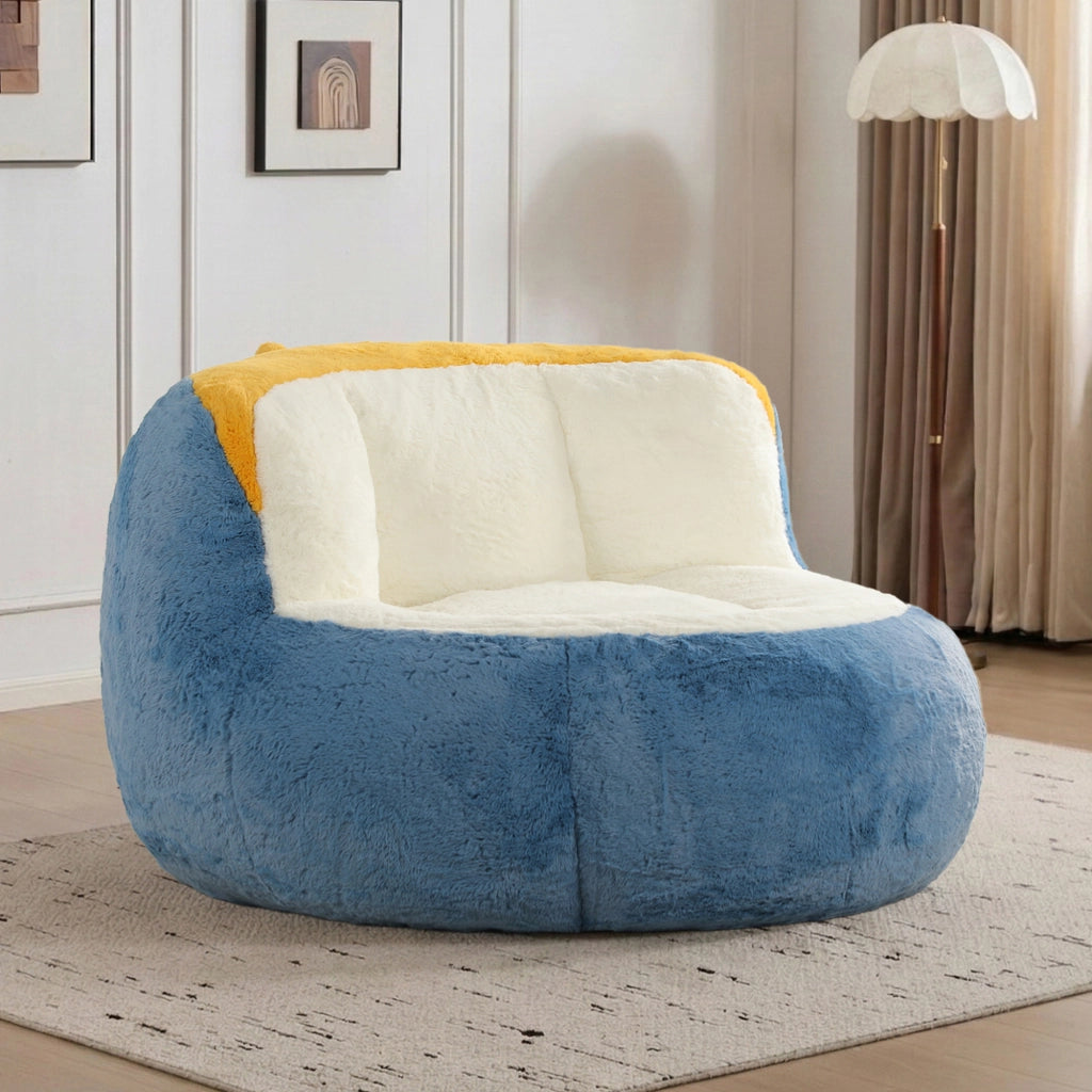 Poltrona pouf grande ergonomica con imbottitura in schiuma triturata e maniglia, in pelliccia sintetica multicolore