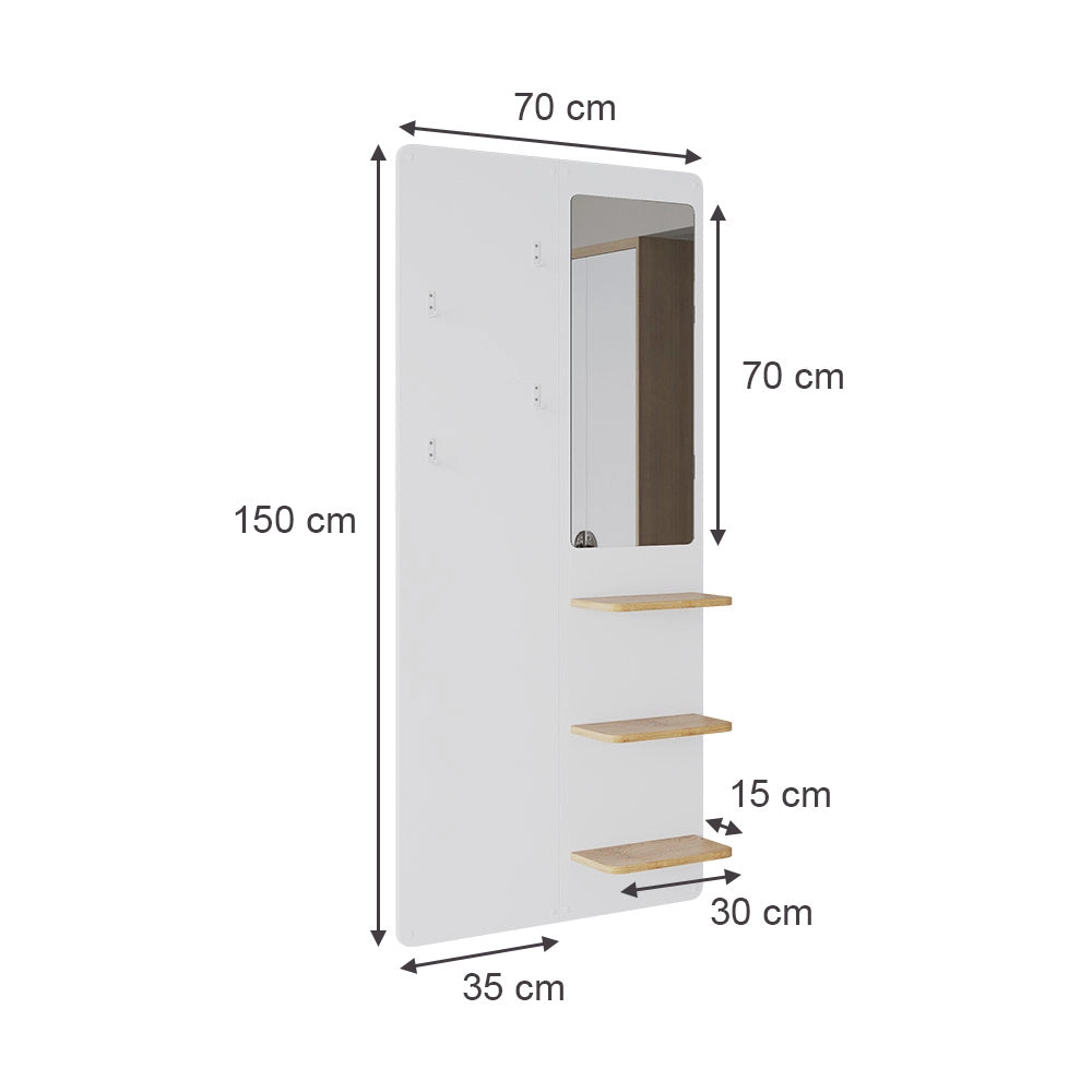 Vicco Appendiabiti da parete Bianco/quercia 70 x 150 cm con specchio