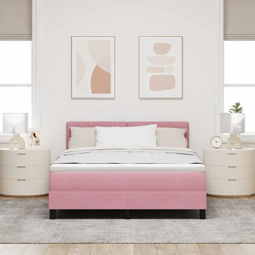 Letto a Sorgente LED con materasso Rosa 140 x 200 cm Velluto