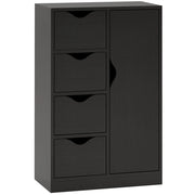 Credenza in legno con 1 anta e 4 cassetti, mobile contenitore nero salvaspazio per soggiorno e cucina, robusto