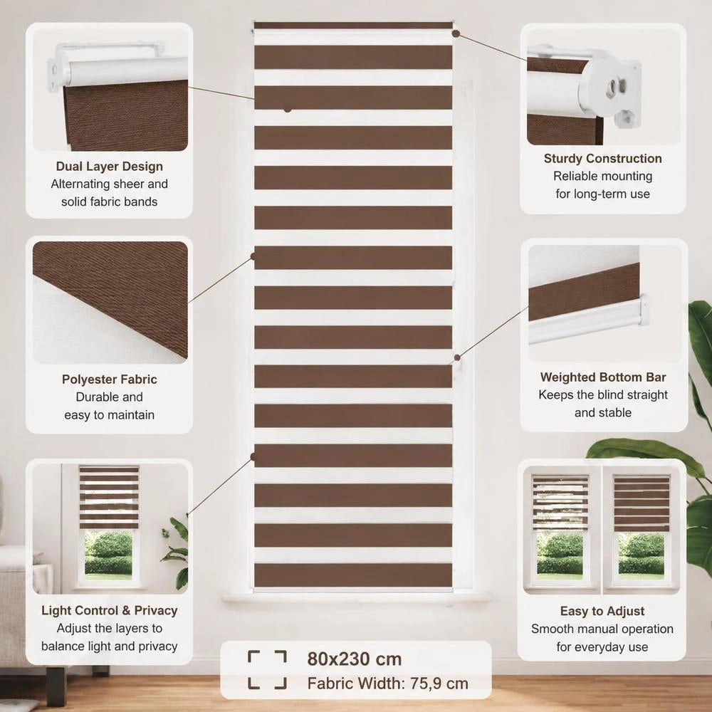 Tenda zebra marrone, 80x230 cm, larghezza tessuto 75,9 cm, poliestere – calda e resistente, ideale per camere, regalo classico