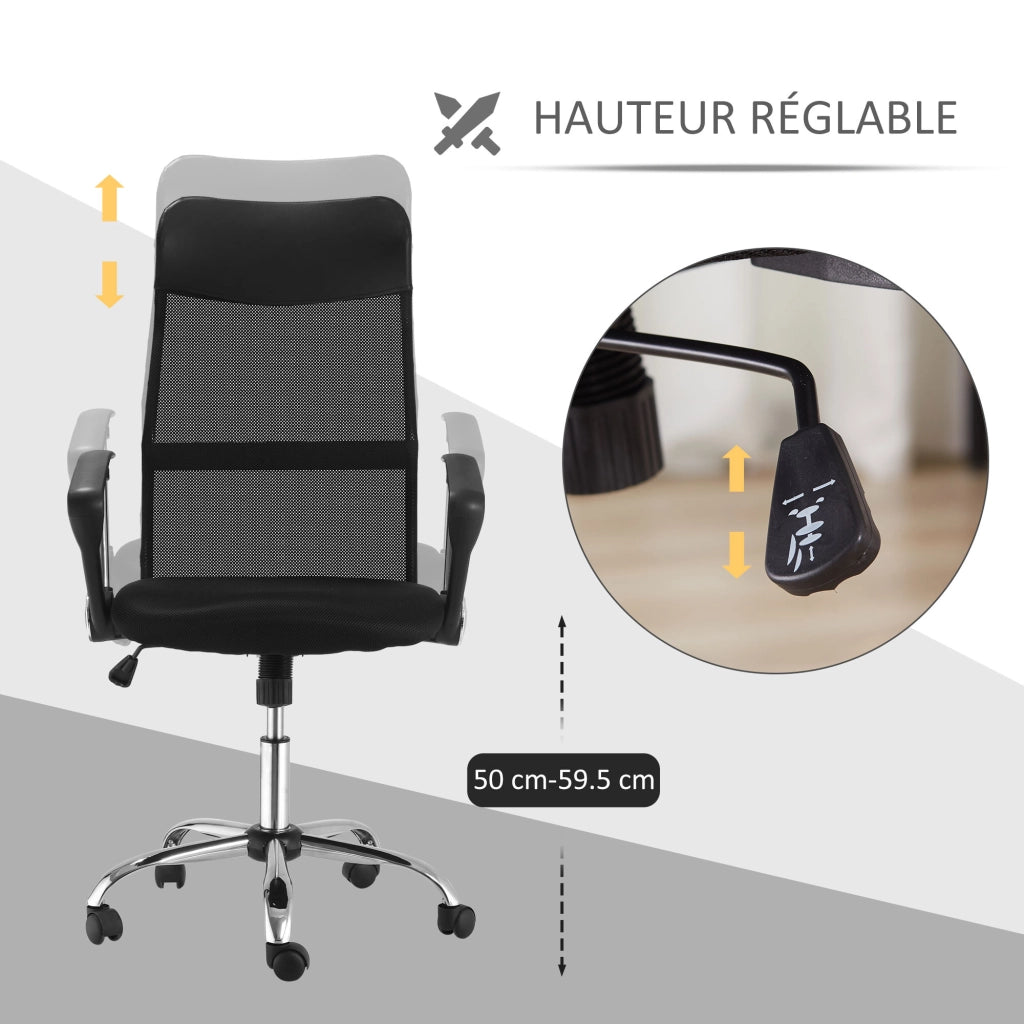 Per casa e ufficio, sedia da ufficio manageriale con schienale ergonomico, altezza seduta regolabile, girevole, tessuto a rete nero, comfort elevato