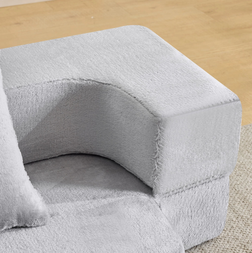 Divano trasformabile in tessuto grigio chiaro, divano letto multifunzione per soggiorno e camera