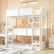 Letto a tre livelli bianco in legno massello di pino 90×200 cm, trasformabile in letto singolo più castello basso