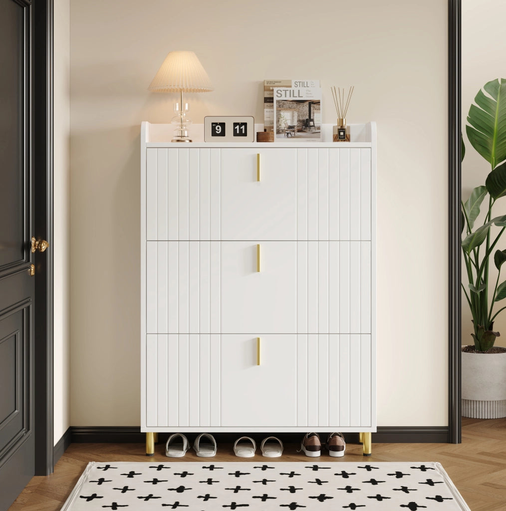 Scarpiera a 3 ante in MDF bianco opaco; 80 ¡Á 23 ¡Á 123.5 cm