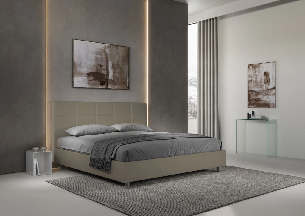 Letto Matrimoniale King Size 170x200 cm Senza Rete Imbottito in Similpelle Mika Cappuccino