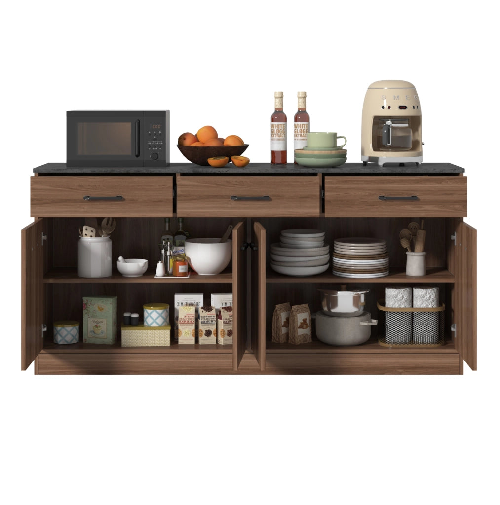 Mobile da cucina ULEVR con 3 cassetti e ripiani regolabili, finitura noce e piano effetto cemento