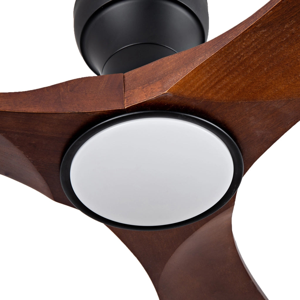 Ventilatore da soffitto 36" con pale in legno massello, illuminazione LED regolabile e telecomando, 6 velocità, rotazione avanti/indietro