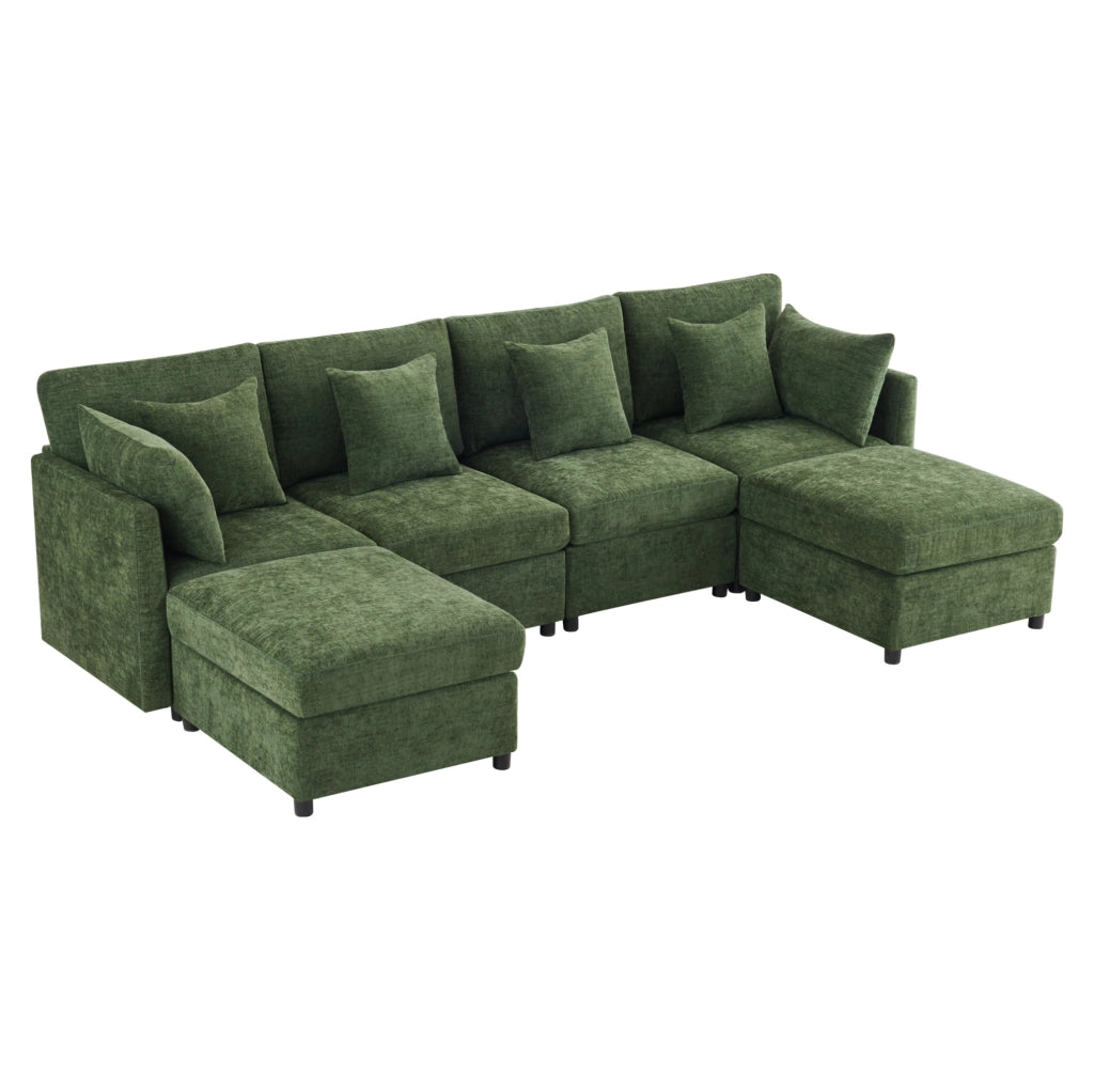 Divano modulare in tessuto Chenille con 2 pouf e 6 cuscini, trasformabile in forme a U e L, 278x161x81 cm, per soggiorno e appartamenti
