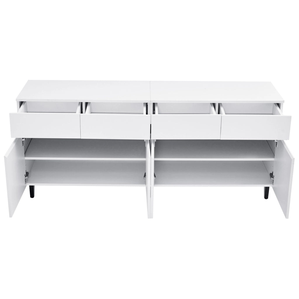 Sideboard bianco lucido con 4 cassetti, 2 ante e ripiani regolabili 160x40x68 cm