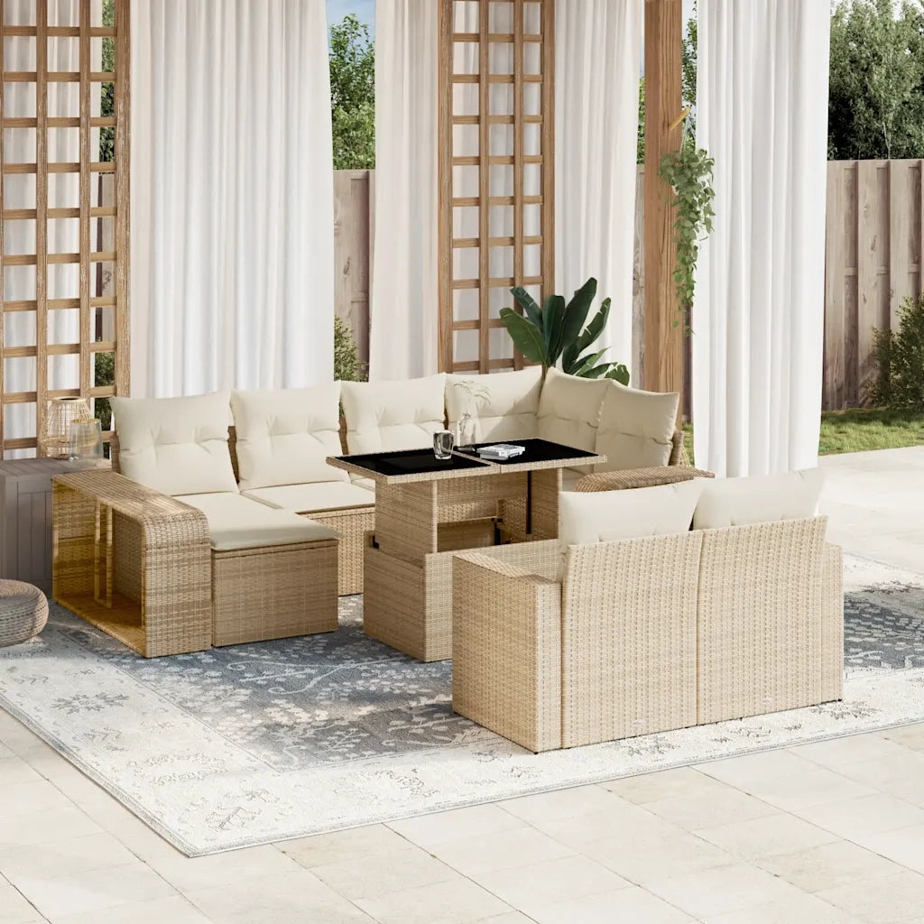 Set Divani da Giardino 11 pz con Cuscini Beige in Polyrattan