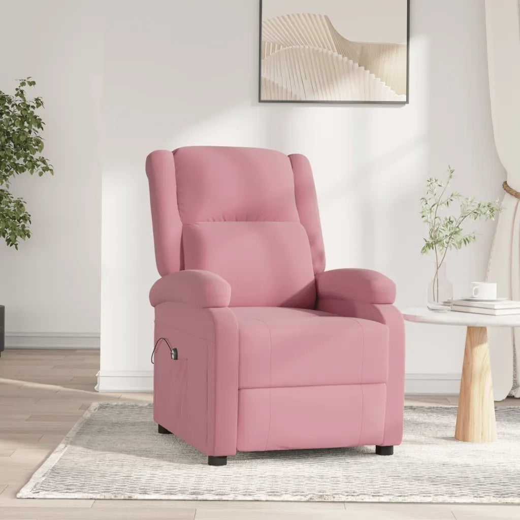 Poltrona Elettrica Reclinabile Massaggio in Velluto Rosa 3098397