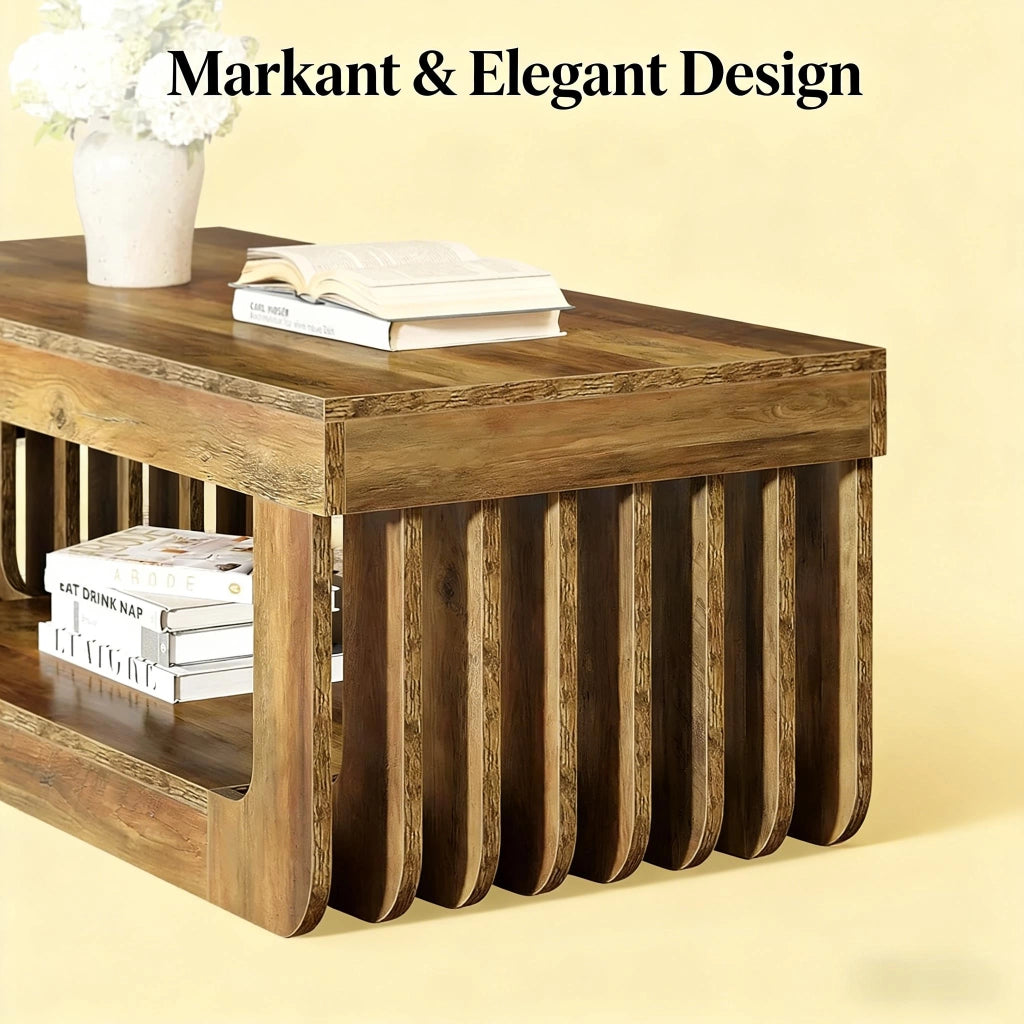 Tavolino da caff¨¨ a 2 ripiani 120x60x45 cm in MDF marrone con ripiano inferiore