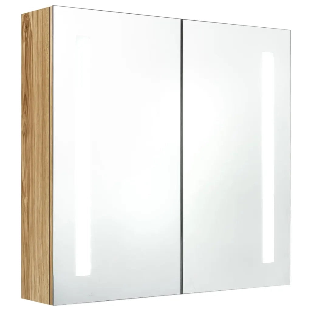 Armadietto Bagno con Specchio e LED Rovere 62x14x60 cm