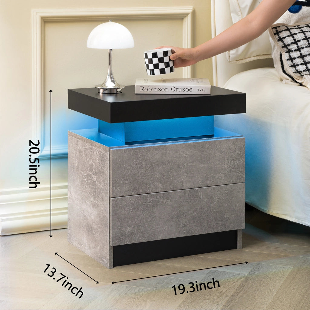 Comodino con 2 cassetti e luci LED ¨C Minimal ¨C grigio, 40x40x55 cm