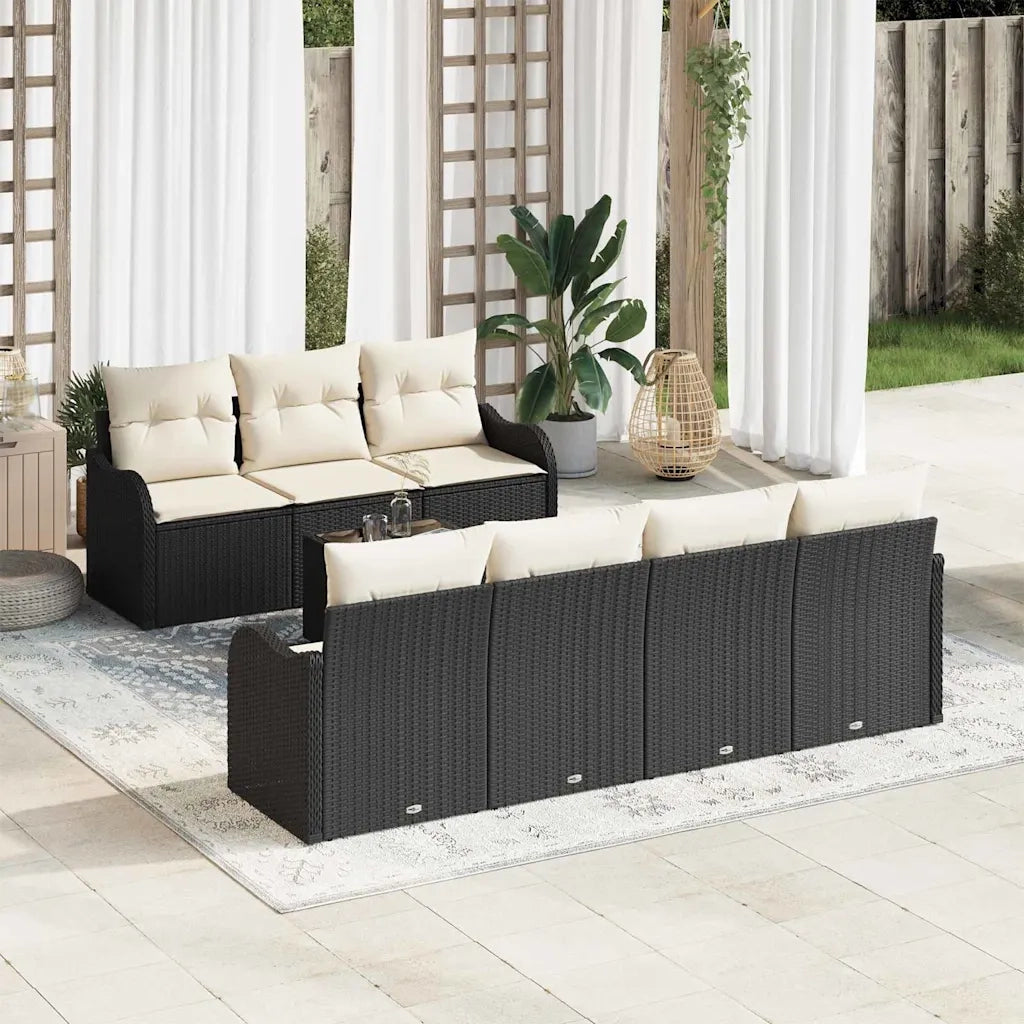 Set Divano da Giardino con cuscino 8 pcs Nero e Crema