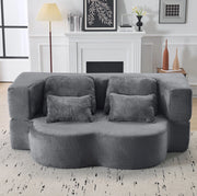 Divano letto moderno blu-grigio in flanella con schiuma ad alta densità e 4 cuscini, senza montaggio, per soggiorno e camera degli ospiti