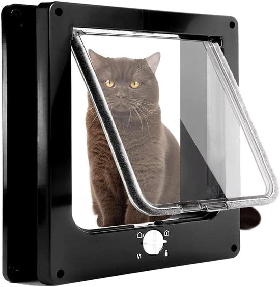 Cat Flap 4 Vie con Magneti per Gatti Grossi - Porta Silenziosa Manuale Facile da Installare per Porta a Parete/Porta in Legno/Porta in PVC (Nero L)