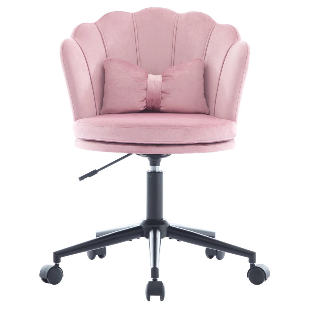 Sedia da scrivania girevole regolabile 55x62x73-83 cm in velluto rosa con cuscino lombare