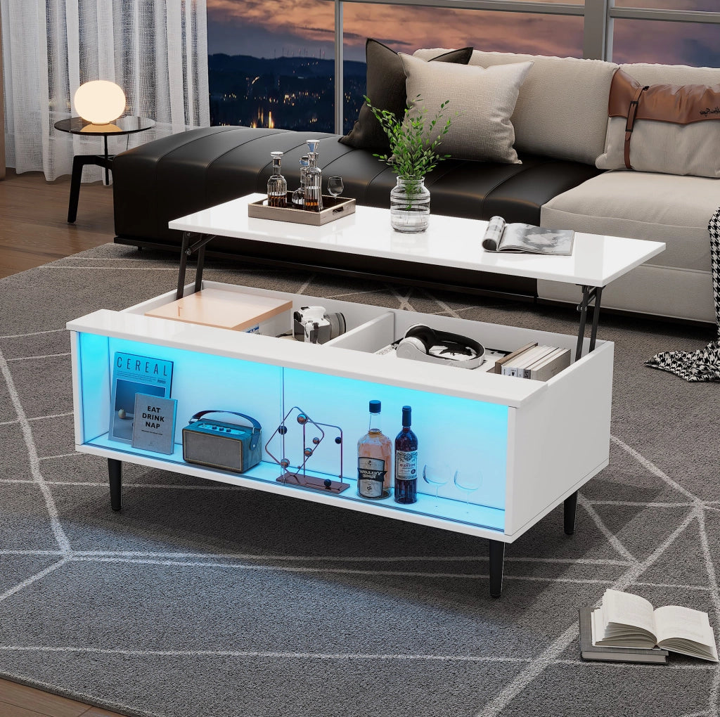 Tavolino da caffè sollevabile con LED e vano contenitore