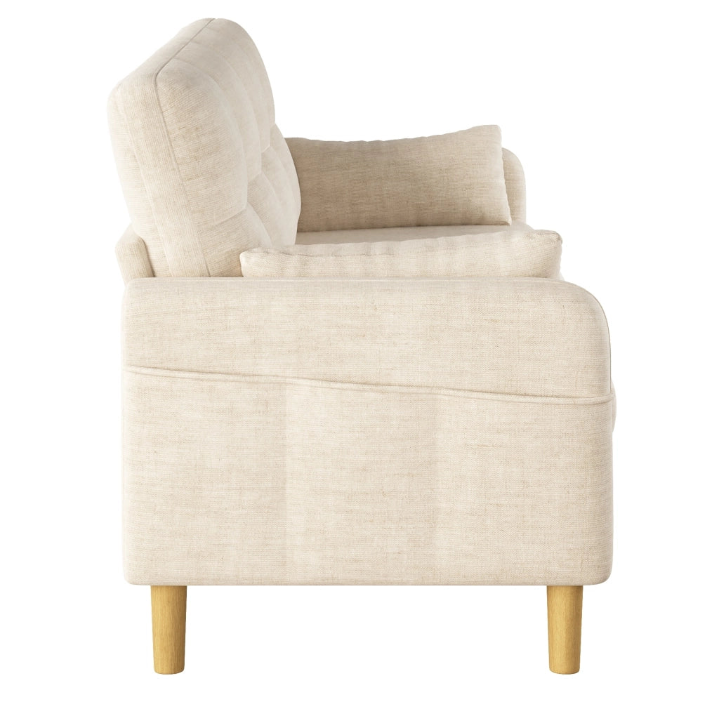 Divano 2 posti ULEVR 119x78x85 cm in ciniglia beige con 2 cuscini e tasca laterale