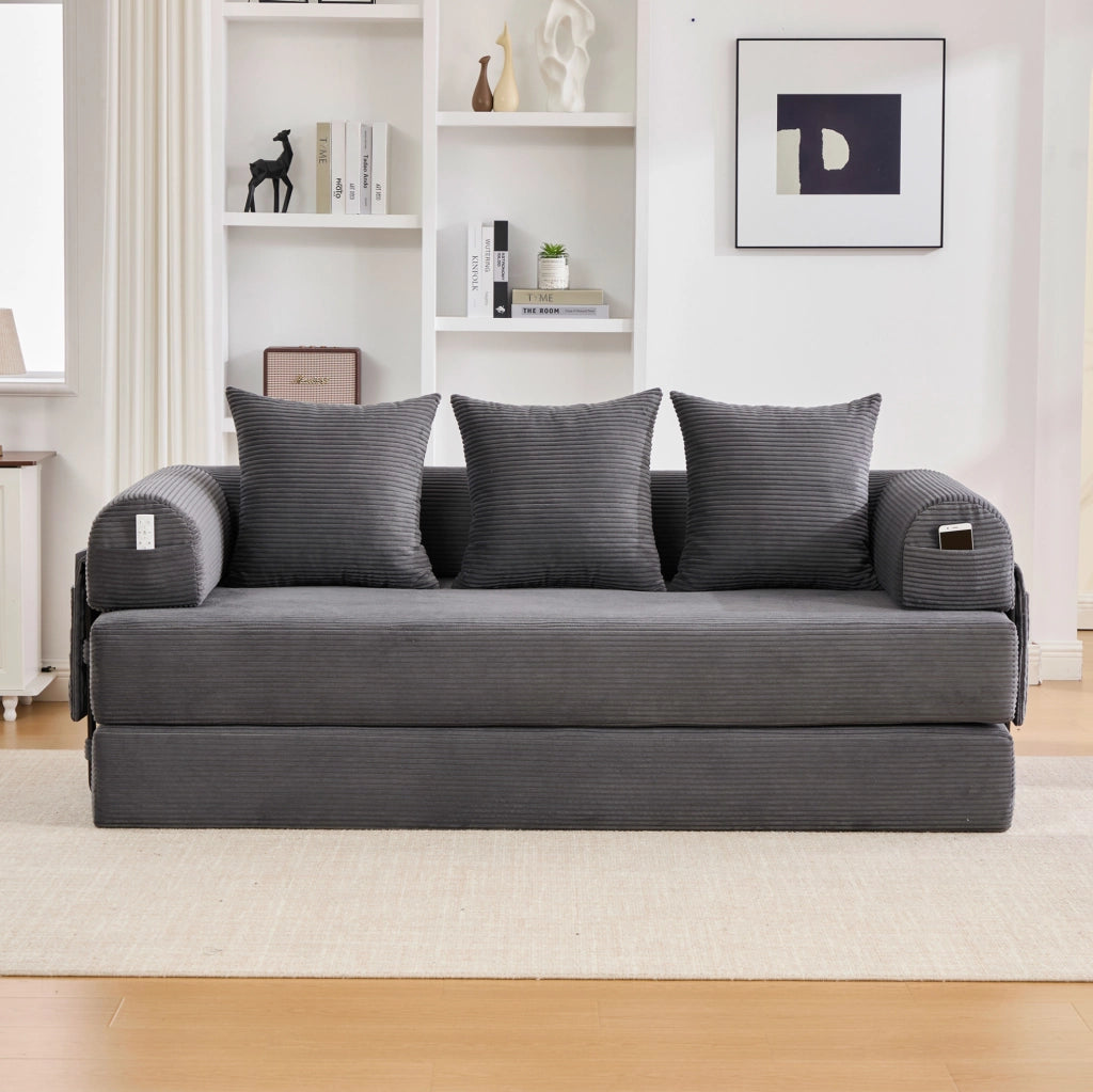 Divano modulare 200x94x67 cm in velluto a coste grigio scuro con tasca