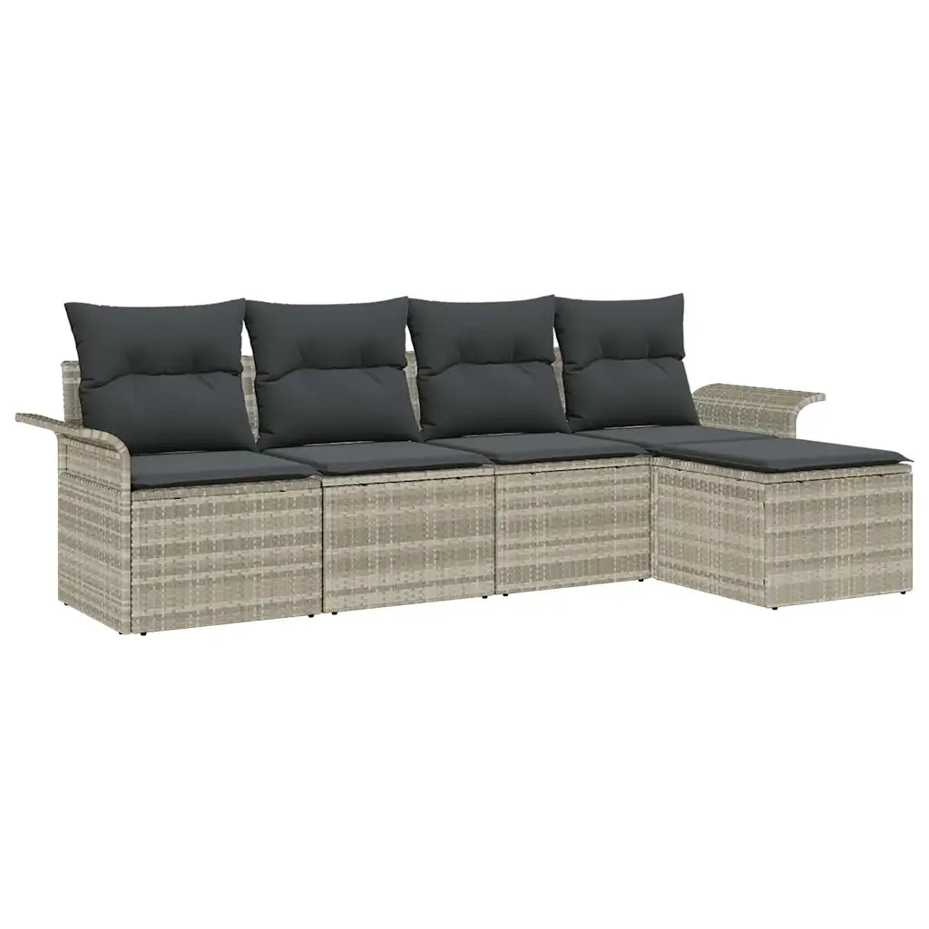 Divano da esterno con cuscino 5 pcs Grigio chiaro polyrattan
