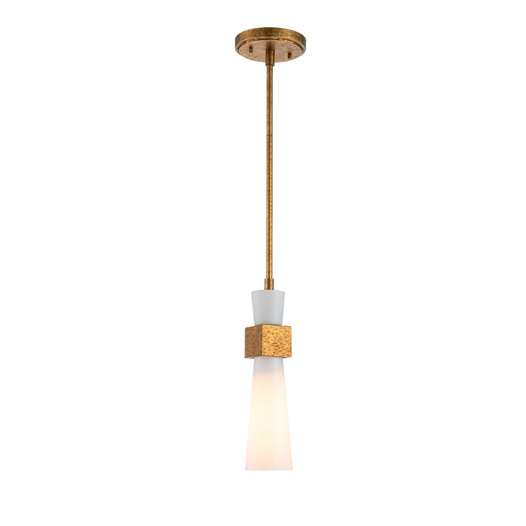 Sospensione Art Déco oro con diffusore opale E27 Kristy Elstead