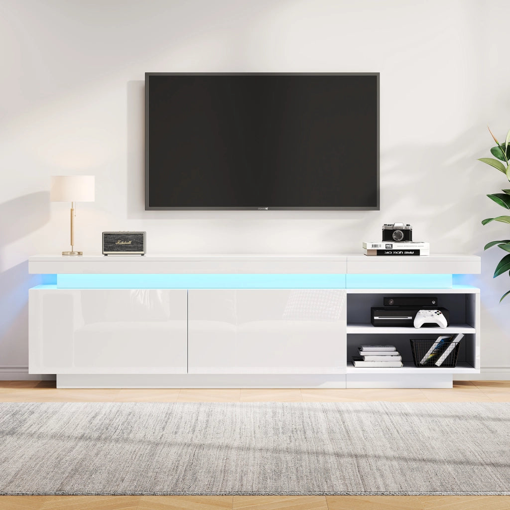 Mobile TV bianco lucido 170 cm con illuminazione LED