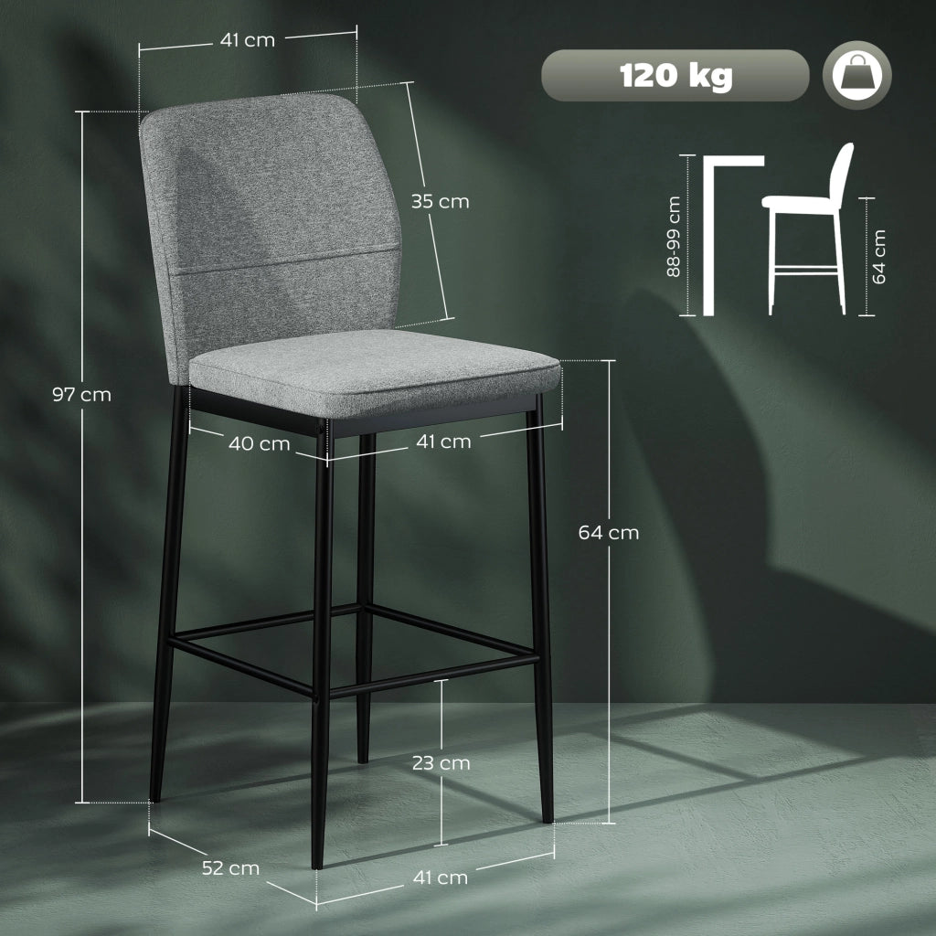 Sgabelli Bar Moderni in Velluto con Schienale e Poggiapiedi ¨C Zephmum ¨C Grigio 41x52x97 cm