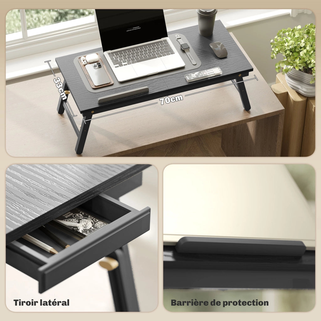 Tavolino da letto pieghevole regolabile in bamb¨´ per laptop con piano inclinabile ¨C Xylo ¨C 83,5x33x34cm nero