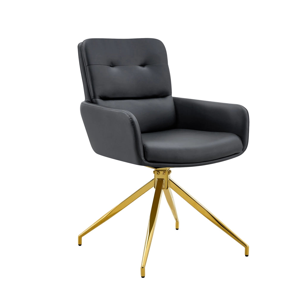 Set 2 sedie da pranzo girevoli 360° in similpelle nere con gambe dorate HOMVRA