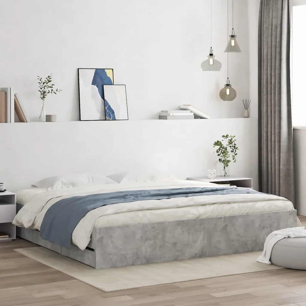 Letto matrimoniale | Letto per adulti | Giroletto Cassetti Grigio Cemento 160x200 cm Legno Multistrato