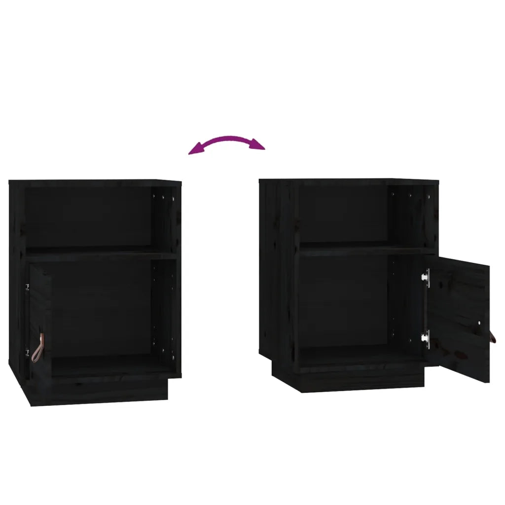 Comodini Neri 2 pz 40x34x55 cm in Legno Massello di Pino 818324