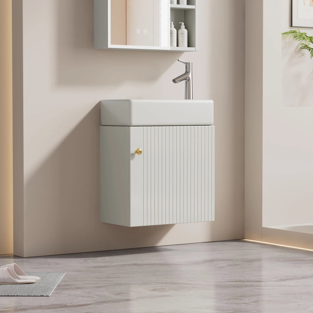 Mobile bagno bianco con lavabo in ceramica e anta soft-close