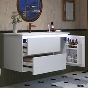 Mobile lavabo sospeso 91.5x46.5x50.5 cm con LED a sensore; lavabo in ceramica; bianco
