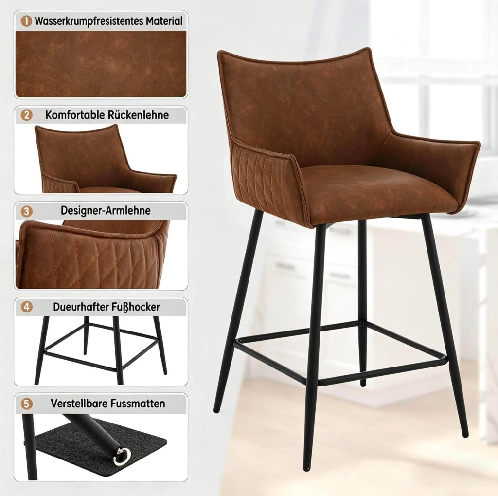 Sgabello da bar vintage ergonomico con braccioli, set da 2