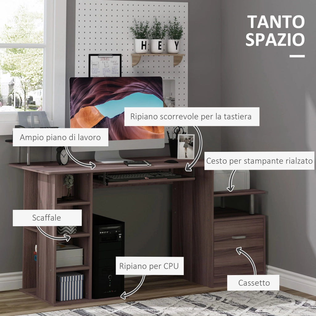 Scrivania per PC da Camera e Ufficio con Cassetto e Scaffale in Legno
