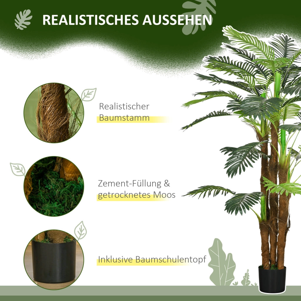 Palma artificiale con 5 tronchi e rami modellabili in plastica verde per interni ed esterni 165 × 20 × 20 cm