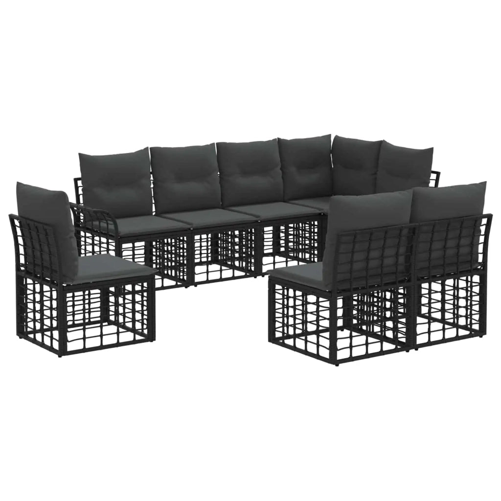 Set di divani da esterno 8 pz Nero e Grigio scuro Poliestere 3437699