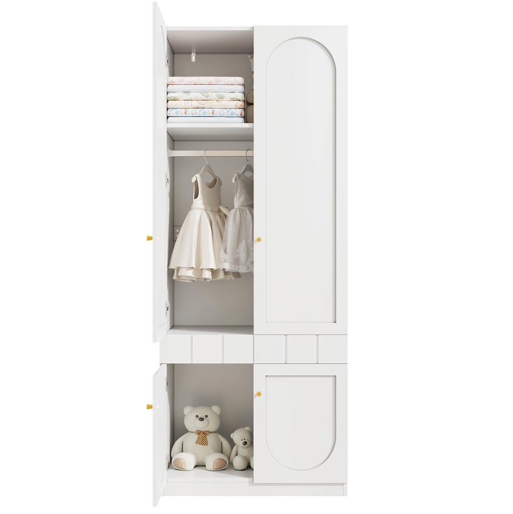 Set di 2 Armadi Guardaroba in Legno 160 x 50 x 200 cm con Cassetti a Pressione Bianco