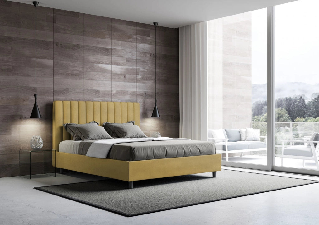 ityhome Letto matrimoniale king size con rete imbottito 170x200 microfibra azzurro Agueda