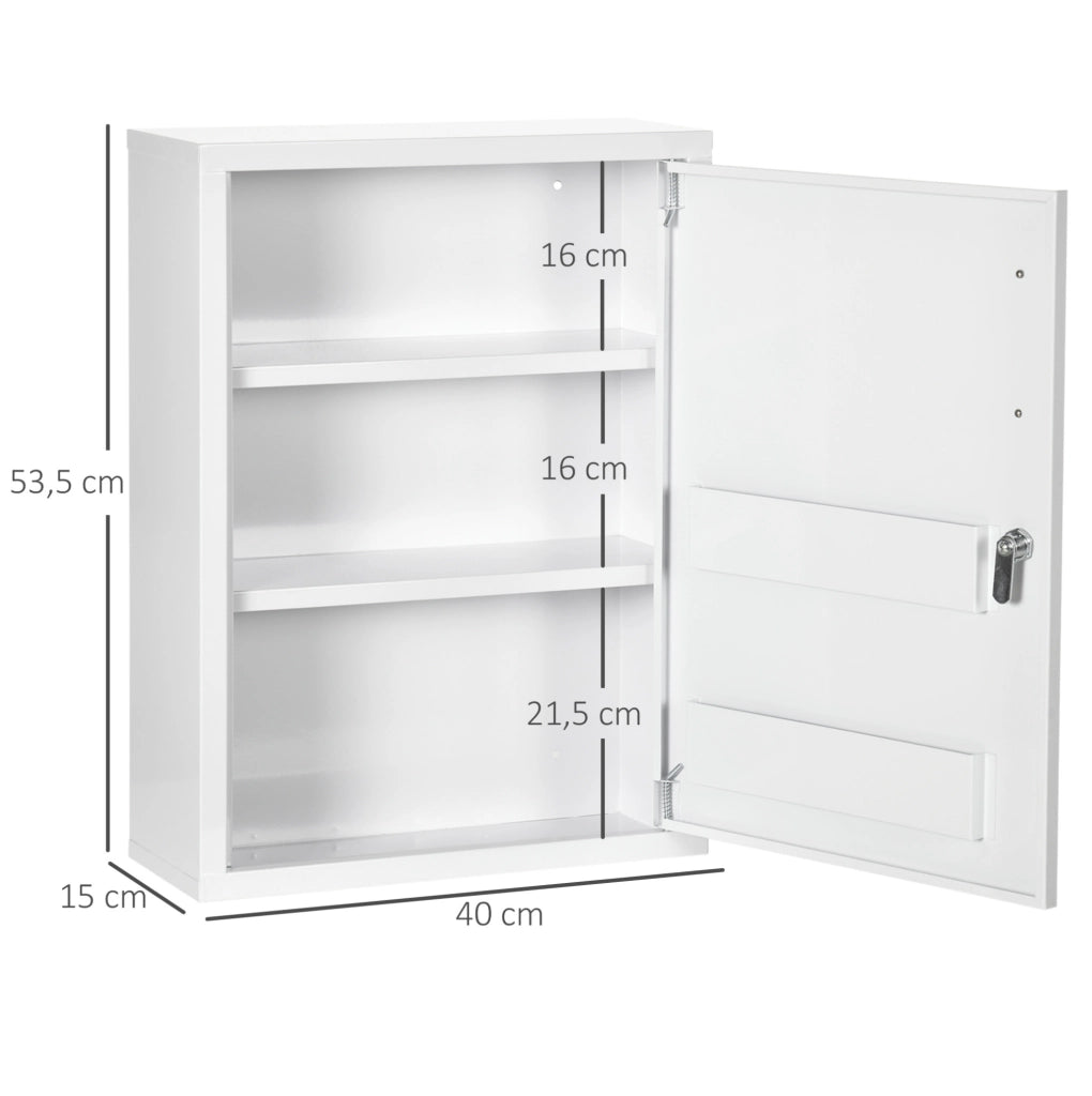 Mobiletto da Parete in Acciaio Bianco con Serratura e 2 Chiavi 40x15x53,5 cm per Bagno e Cucina